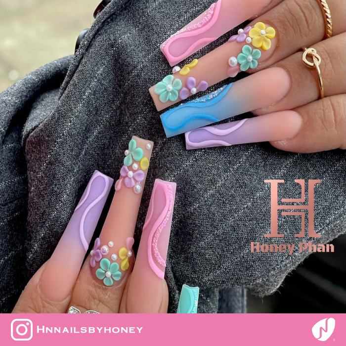 Ombre Pastel Nails With Flowers